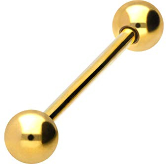PIERCINGLINE Titan Barbell 2 KUGELN Piercing Stab Zunge Brust Intim Ohr Goldfarben 5 x 1,6 x 16 mm