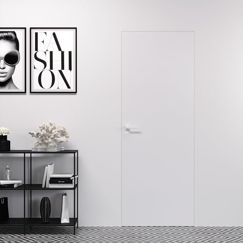 Porte Italiane, Porta Raso Muro con Serratura Magnetica, Filomuro per Muratura o Cartongesso, Easy Wall Bianca in Pronta Consegna, 70x210 cm, Spingi DX - Tira SX