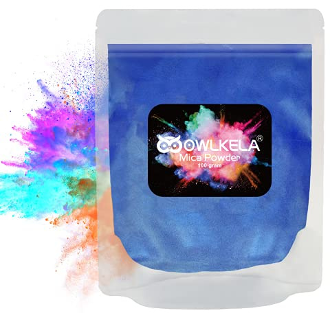 100 gramos (3.5 oz) Polvo de mica con purpurina – Pigmento de resina epoxi para hacer jabón/velas, arte de resina epoxi, bellas artes, brillo de labios – 7 colores disponibles – azul