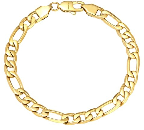 CaptainSteeL Stainless Steel Bracelet for Men,Figaro Chain Bracelet with Gift Box(7MM Width,7/7.5/8/9inch Length,Silver/18K Gold Plated)