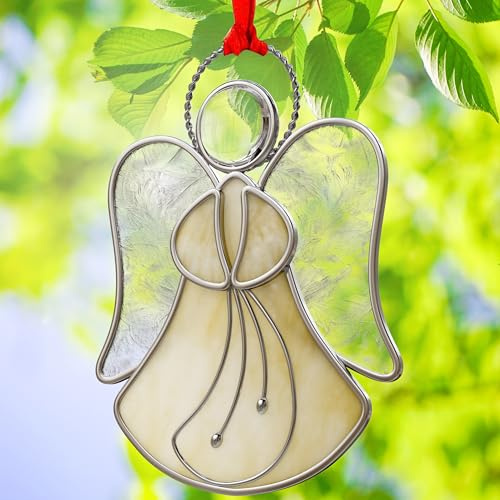 KUNDGLA Yellow Angel Suncatcher Stained Glass Panels Suncatcher for Windows Hangings Ornament Home or Garden Decorative Gifts for Mom Friends Teacher Birthday Christmas Tree Holiday Hanging Decor