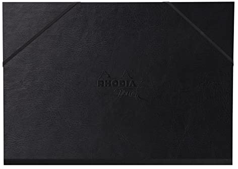 Rhodia 116194C - Sammelmappe / Zeichenmappe mit Gummizug, 3 Klappen, aus Kunstleder, 52x72 cm, zum Schutz, Aufbewahrung & für den Transport von Zeichnungen & Skizzen, Schwarz, 1 Stück