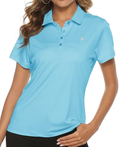 TBMPOY Golf Polo Shirts for Women Short Sleeve T Shirts Lightweight Athletic Ladies Plus Shirt Quick Dry 4-Button Water Blue M