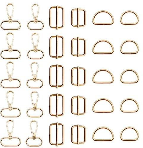 CATELL 30 Stück Taschenzubehör, D-Ring Schiebeschnalle Drehgelenk Karabinerhaken Karabiner für Taschen Bastelarbeiten Taschengurte Hundehalsbänder, NäHprojekte Gold 25mm/32mm