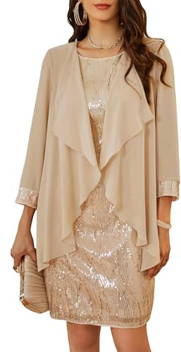 GRACE KARIN - Abito elegante da donna senza maniche con scollo rotondo, paillettes, completo in due pezzi con cardigan in tulle, abito da sera per feste