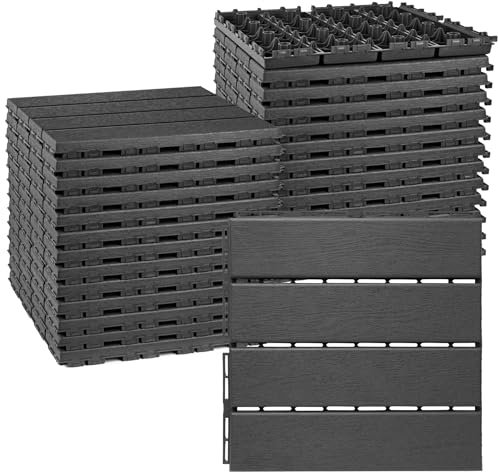 ToLanbbt Plastic Interlocking Deck Tiles 27 Pack 12x12 Waterproof Indoor Outdoor Composite Patio Flooring Decking Tiles All Weather Use for Patio Porch Balcony Backyard Poolside, Dark Grey