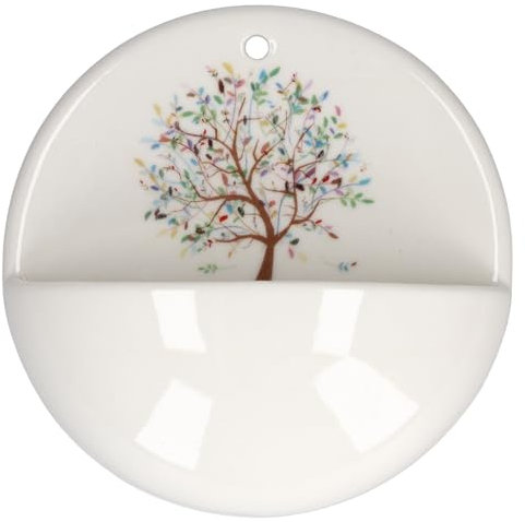 BUTZON & BERCKER Weihwasserbecken – Mit Gottes gutem Segen. Kleines Weihbecken aus Porzellan (11 cm Durchmesser) zum Aufhängen mit buntem Lebensbaum. Ideal als christliches Geschenk