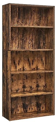 VASAGLE Bookshelf, 5-Tier Bookcase, Storage Shelving Unit, Display Shelf with Open Compartments, Adjustable Storage Shelves, for Living Room, Home Office, Bedroom, Rustic Brown LBC165X01