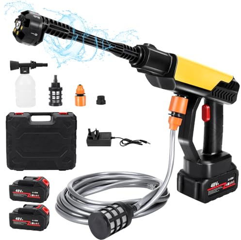 Cordless Pressure Washer 30 Bar 435 PSI Bushless Portable Pressure Washer with 3Ah Rechargeable Battery, 6-in-1 Nozzle, Tap Connector, Bottle Connector, 5m Hose, for Car Floor Garden Cleaning
