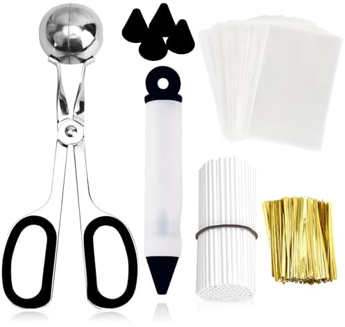 Cake Pop Kit, Including 100 Cake Pop Sticks and Wrappers, 100 Twist Ties, 1 Cake Pop Scooper and Decorating Pen, Cake Pops Making Tools for Lollipop, Candies, Chocolates and Cookies,black