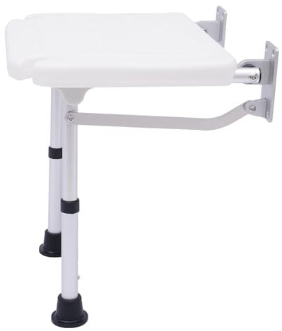 Duschklappsitz Für Wandmontage, Klappsitz Badestuhl Duschhocker Wandmontage Duschsitz mit Stützfüße, Höhenverstellbar 42-53cm, für ältere Menschen, Schwangere, Behinderte, bis 100 kg