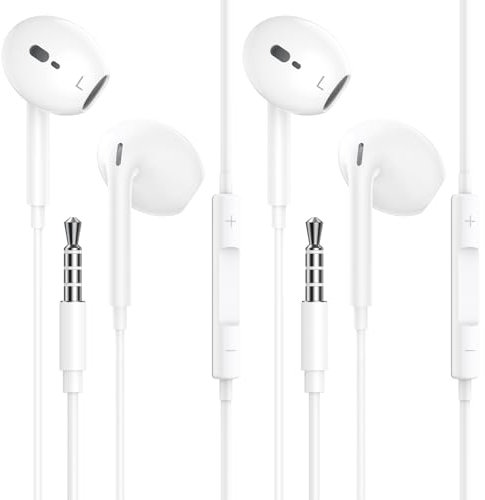 2 Pack Auriculares in Ear, 3,5 mm Jack Auriculares con Cable con Micrófono y Control de Volumen, HiFi Estéreo Cancelación Ruido Auriculare Compatible con MP3/4 una Variedad de Dispositivos de 3,5 mm