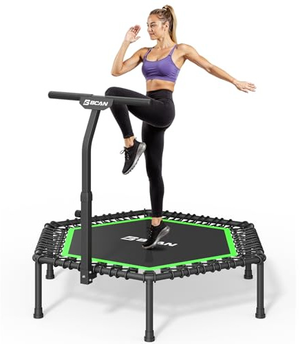 BCAN Mini Trampoline Hexagonal de 129,5 cm, Charge maximale de 204,1 kg, Trampoline de Fitness avec Barre de poignée réglable en T, tendeurs Silencieux, Plus Grand, Plus Stable, Plus Silencieux pour
