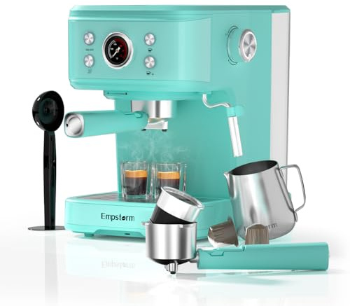 Empstorm Espresso Siebträgermaschine, Kaffeemaschine mit Milchaufschäumer, 20 Bar Espressomaschine, 2 in 1 Expresso Machine Siebträger Kaffeemaschine für Kaffeepulver (Blau, EM-04E-20Bar)