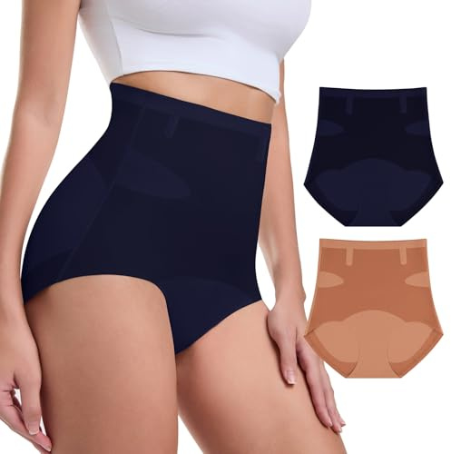 WANAFREE Culotte Gainante Taille Haute sans Coutures Lot de 2 sous-vêtements Gainants Shapewear pour Femme(Red+Blue,3XL)
