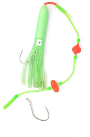 FLADEN Leng- und Dorsch Oktopus-Doppelhaken-Vorfach, 80cm, Hakengröße 8/0, mit Turbine und Rassel, Grün-Orange, Lengvorfach, Naturködersystem