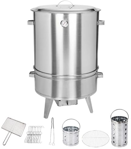 WPWSDWMX Barbecue e Affumicatori di Grandi Dimensioni, Barbecue a Carbonella, Griglia Sospesa in Acciaio Inox con Termometro, Design Diviso per Campeggio