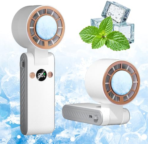 Bärbar handhållen fläkt, kraftfull USB-fläkt med kall kompress, kan vikas, Turbo bärbar handhållen fläkt (1–120 hastighet), digital handfläkt för camping, resor, kontor