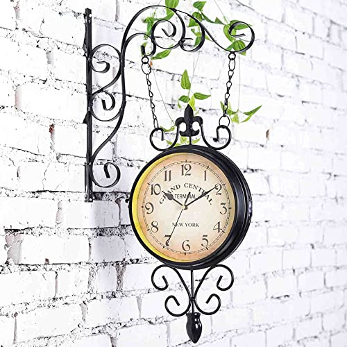 NTALJC Orologio da giardino all'aperto orologio a doppia faccia a parete rotonda Mute a mura di ferro in tempo per la barra del soggiorno - orologi vintage