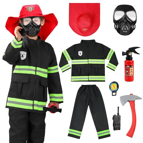AYBUY Barn brandmanskostym set, 8 st brandmanskostym för pojkar och flickor, brandmans rollspelset för karneval, halloween, brandchef cosplay, temafest (120 cm)