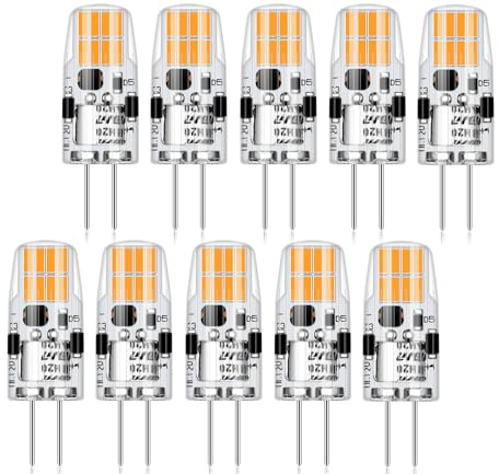 AGOTD Bombilla LED G4 12V 2W, 2700K Luz Cálida, Sustituto para 20W Halógenas, 200LM, 12V AC/DC, No Dimmable, Lámpara de Casquillo G4, 10 Unidades