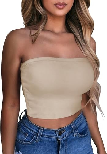 Womens Tube Top Summer Strapless Bandeau Tops Slim Fit Crop Vest | soft and lightweight, elasticated waist, backless and off shoulder, trendy cropped shirts for daily wear
