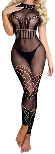 Generico Lingerie Donna Sexy Intima - Fishnet Body Da Notte Babydoll Con Apertura Sul Cavallo Mutandine Collant Aperto Bodycon Rete Trasparente Catsuit Calze Corpo Intero