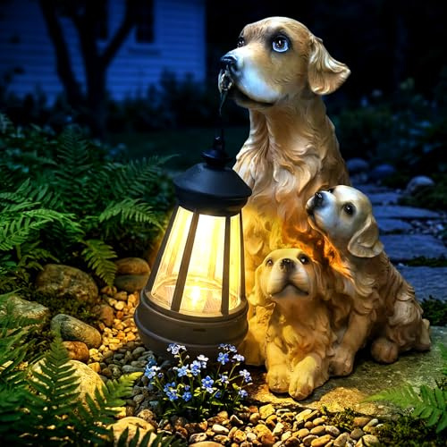 MDIOUM Dog Statue Garden Ornament with Lantern | Outdoor Decoration, Art Sculptures for Patio Lawn Porch Ornaments, Unique Gifts