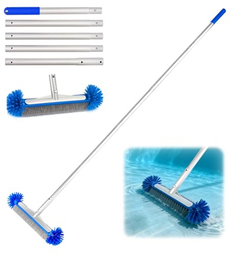 AYrundel Spazzola rotonda per piscina con asta telescopica, spazzola per la pulizia della piscina con setole emisferiche, set di spazzole per piscina, piastrelle e gradini, bagno