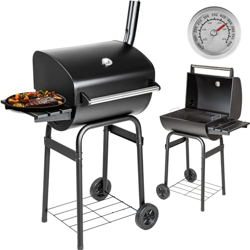 tectake® Barbecue Grill XL BBQ à Charbon Smoker Fumoir Viande et Poisson 3 en 1 avec Roues et Thermomètre intégré pour Cuisine à la vapeur Cuisine extérieure