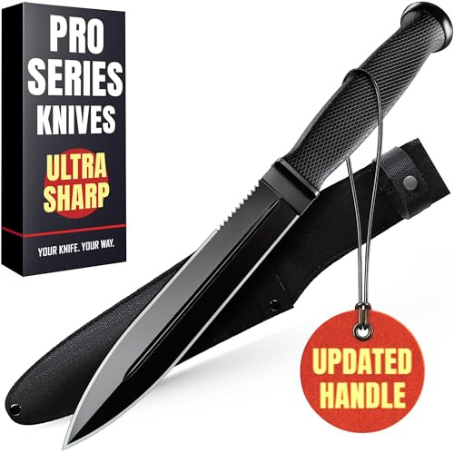 Tactical Survival Knife with Sheath – 6.5 Fixed Full Tang Blade, Serrated Edge – Hunting Knife with Non-Slip Rubber Handle – Heavy Duty Long Blade Knives for Camping, Self Defense, Military 2503