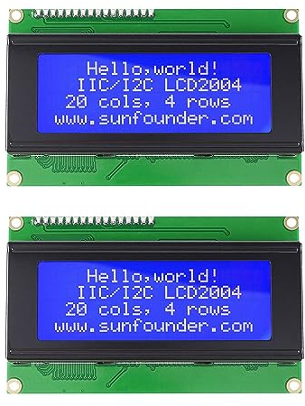SUNFOUNDER LCD2004 Module with 3.3V Backlight compatible with Arduino R3 Raspberry Pi Display of 20x4 White Characters on Blue Background (2 Pcs)