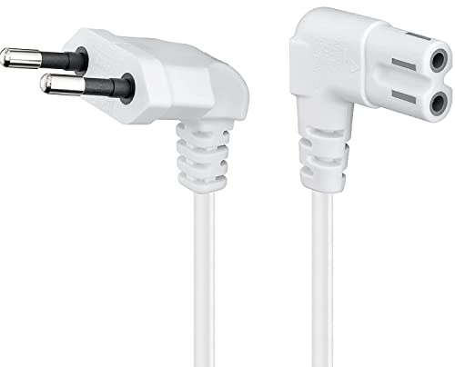 CABLEPELADO Cable de alimentación IEC-320 acodado - C7 acodado | Sección 0.75 mm² | Compatible con Samsung, Philips, LG Sony Sharp Panasonic, Sky High Tech TV PS4 | Blanco | 3 Metros
