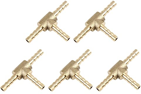 X AUTOHAUX 4mm Hose Barb Brass Joiner Tee 3 Way Adaptor for Air Water Oil 5pcs