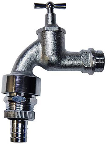 Wasserhahn 1/2 AG mit Rohrbelüfter, Knebel und 1/4 Schlauchtülle auf 3/4 AG, VC