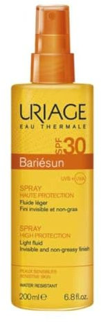 Uriage Bariesun Spray Invisible SPF30 - Visage, Corps - Protection UVA/UVB, Lumière Bleue - Absorption Rapide - Non Collant, sans Traces Blanches - Ultra Résistant à l’Eau, ne Pique pas les Yeux 200ml