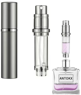 ANTOKX Travel Perfume Bottle Refillable Atomizer - 5ML Perfume Atomiser, Scent Pump Case, Leakproof Portable Perfume Sprayer for Women and Men (Gray)