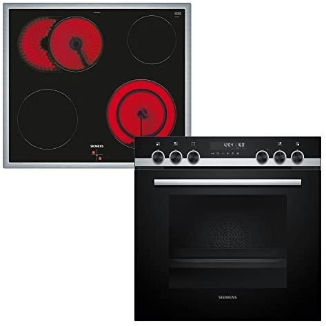 Siemens PQ521KB10 Einbau-Herd-Set iQ500, Integrierbare Herd-Kochfeld-Kombination 60 cm breit, Schnellaufheizung, activeClean, 3D Heißluft, Bräterzone, Schwarz