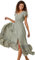 Roman Originals Shirred Empire Waist Dress for Women UK Ladies Midi Maxi Summer Spring Tiered Frill Hem Short Sleeve V Neck Button Through Boho Bohemian Holiday Cruise - Khaki - Size 14
