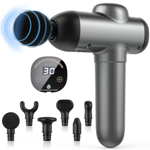 Massagepistole, Massagegerät, Elektrische Handmassagegeräte, 30 Geschwindigkeitsstufen Massage Gun, 6 Schlagmassageköpfe zur Linderung von Muskelschmerzen, Körperformung mit LCD-Touchscreen