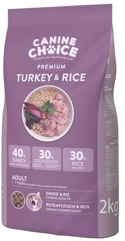 Canine Choice Premium hundtorrfoder för vuxna – kalkon och ris 2 kg | 40 % kalkon, 30 % ris, naturlig granulatformel för alla raser | mild matsmältning, rik på protein, helfoder för