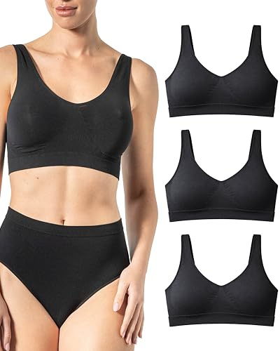 Risalti Sujetadores Mujer Hombros Anchos de Bambu 3 Pz - Sujetador Sin Aros Apoyo Ligero, Más Suaves Que el Sujetador Deportivo Mujer, Sujetador Mujer, Ropa Mujer Sin Costuras - Made In Italy