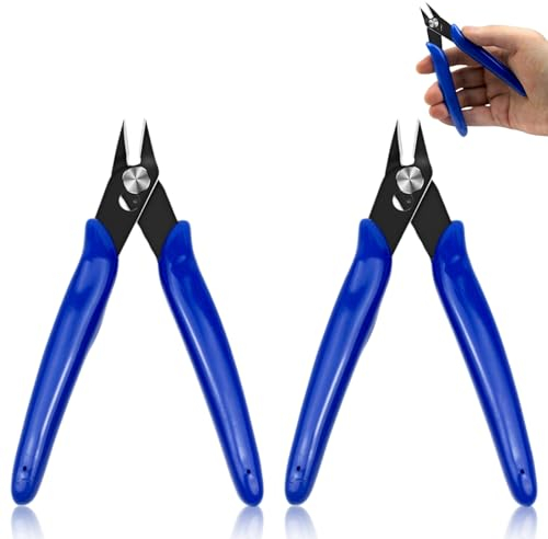 2 Stücke Seitenschneider Klein, Mini Elektronik Drahtschneider Abgewinkelter, 130mm Schneidzange, Kabelschneider Präzisions Zange, Präzisionszange für Modellbau, Feine Drähte Kabelbinder (Blau)