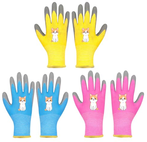 3 pares Guantes de jardinería, Guantes de Trabajo de Seguridad para Niños, Guantes Protectores Antideslizantes, 3 a 10 Años Guantes de Seguridad Suaves para Actividades al Aire Libre (8-10años)