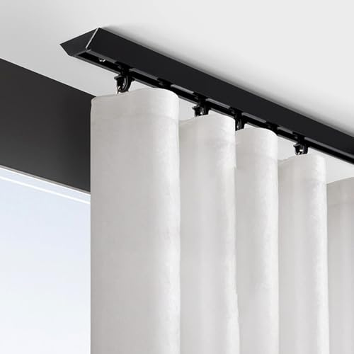 Riel Cortina Sistema Rieles Techo Para Cortinas Negro, Riel Divisor Habitaciones Para Ventanas, Cristales Deslizantes, Puertas Y Armarios, Juego Raíles Rectos Extra Largos(Color:Black,Size:2.3M/(7.5FT