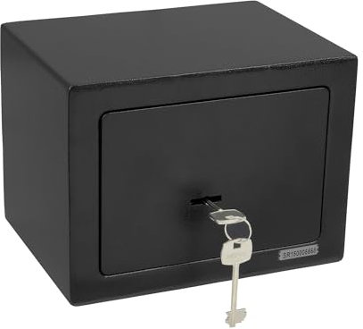 Tresor Coffre-fort avec serrure | Coffre-fort mural | Coffre-fort à clés pour la maison | Caisse à monnaie verrouillable | Cachette d'argent | Caisse | Caisse | Avec 2 clés | Acier | Noir