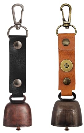 JINJUMEI 2 Stück Kupferglocken, Metall Vintage Mini Kuhglocke Laute Bärenglocken Anti Verlust Haustierglocke Notglocke Ortungsglocke für Outdoor-Wanderungen, Rucksack-Anhänger, Tierhalsbä