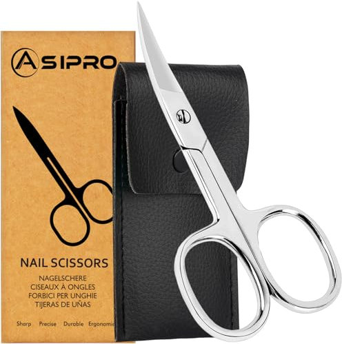 ASIPRO Forbicine per Unghie Professionali 3.75” con Custodia Forbicine Unghie Acciaio Inox Forbici Unghie Piedi Nail Scissors Forbicina per le Unghi, Sopracciglia e Ciglia Multiuso Forbici per Unghie