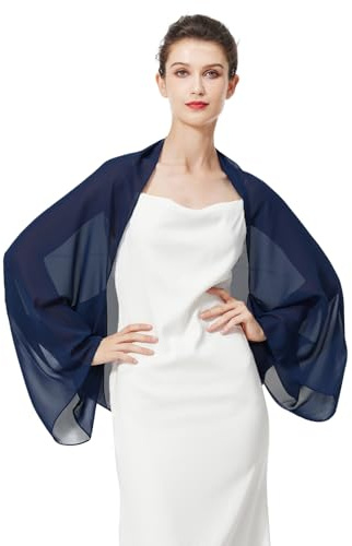 BEAUTELICATE Cardigan Boléro En Mousseline De Soie Couverture Veste à Manche Transparent Grande Taille De Femme Mariée Soirée Mariage Cérémonie D’été(Taille unique,Bleu Marine)