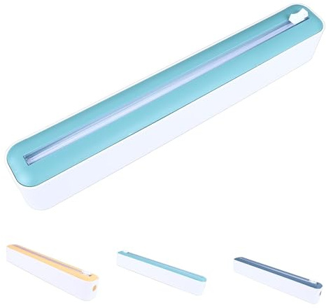 MOUMOUTEN Dispenser Magnetico per Pellicola Trasparente, Taglierina per Pellicola Trasparente per Alimenti, Dispenser Ricaricabile per Pellicola Trasparente con Taglierina Scorrevole(Bianco-Verde)